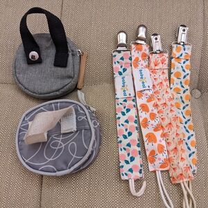 Floral and Gray Pacifier Clip Set